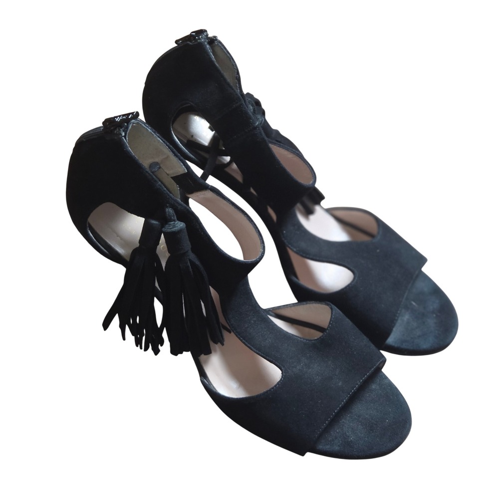Kate Spade Inga Tasseled Suede T-Strap Sandals 9.5 M Fringed Stiletto Back Italy